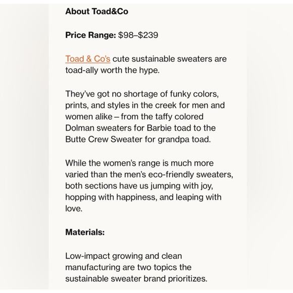 TOAD & Co Ladies Boogaloo Sustainable Tan Pullover Organic Cotton Blend Sweater - Picture 7 of 7